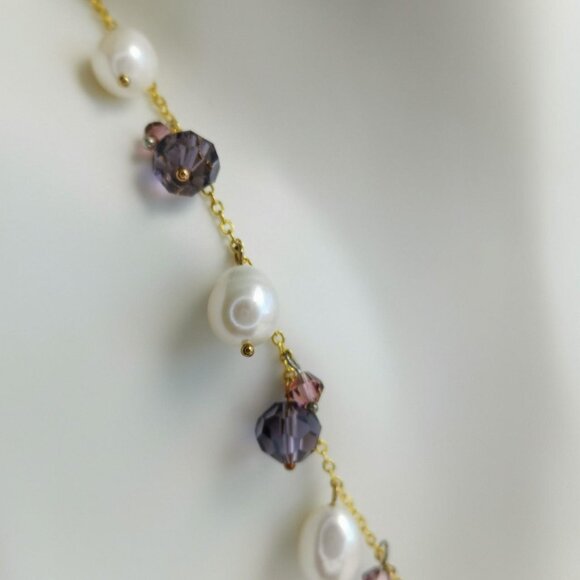 Freshwater pearl and purple Swarovski crystal necklace - Picture 5 of 8